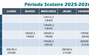Nouveaux Horaires des entraînements